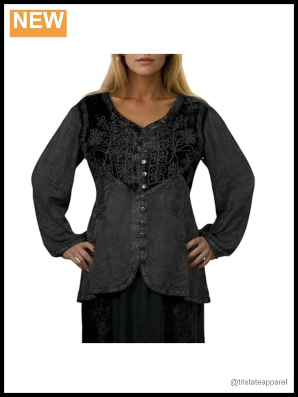 Boho Button Down Wide Cuff Long Sleeve Embroidered Renaissance Blouse
